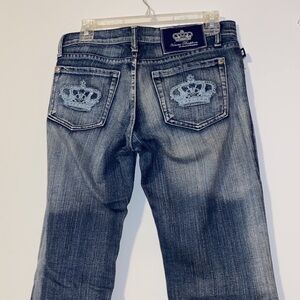 Victoria Beckham Medium Blue Crown Embroidered Flare Jeans